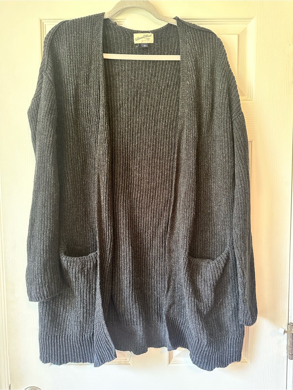 Women's Charcoal Open-Front Ribbed Cardigan Sweater